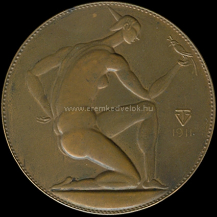 1911 Fémes Beck Vilmos: Női akt madárral bronz plakett